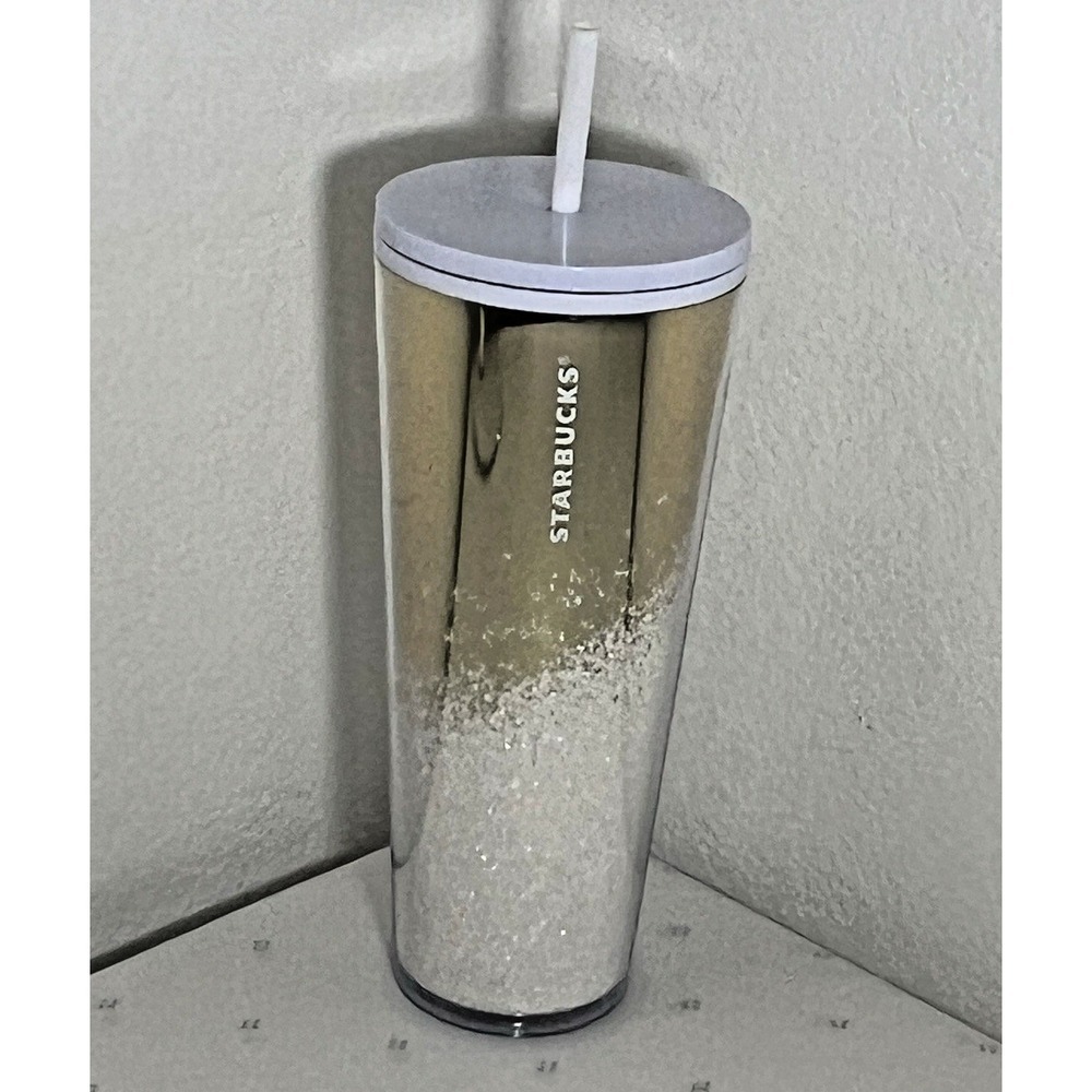 Starbucks Gold Mirror White Glitter‎ Ombre Cold Cup Tumbler 24oz 710mL 011107221